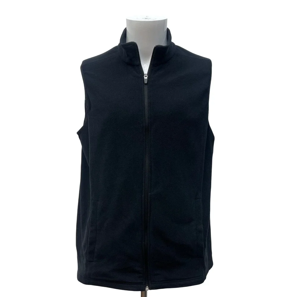 Lands End Fleece Vest‎ Mens Large Black Full Zip Pockets